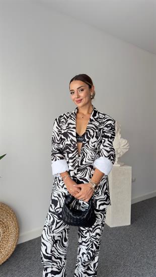 Wayne Sırt Etiket Detaylı Zebra Blazer 