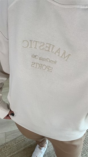  Yazı Detaylı Bej Sweat