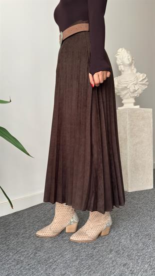 Kahve Nole Zra Model Piliseli Süet Etek