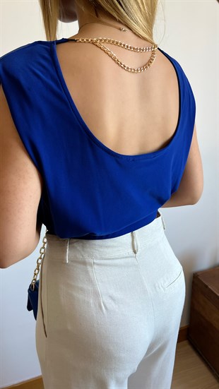 Network Model Sırtı Zincir Detaylı Mavi Bluz