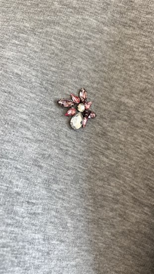 Renkli Taş İşlemeli Gri Sweat