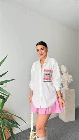 Pembe Sırt Tüvit Detaylı Gömlek