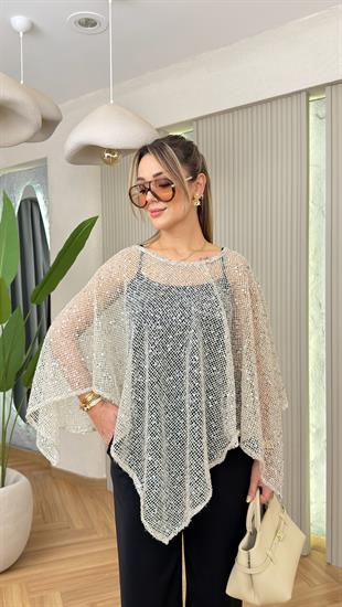 Atlet Detaylı Parıltılı Pelerin Bluz