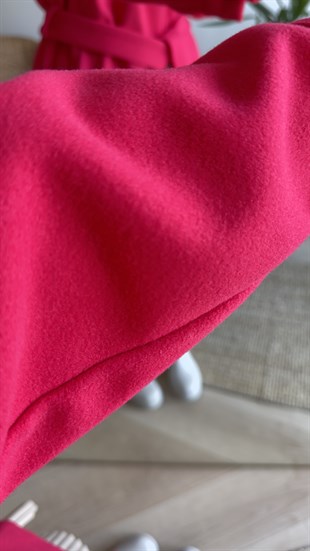 Kuşaklı Pembe Kaşe Ceket 
