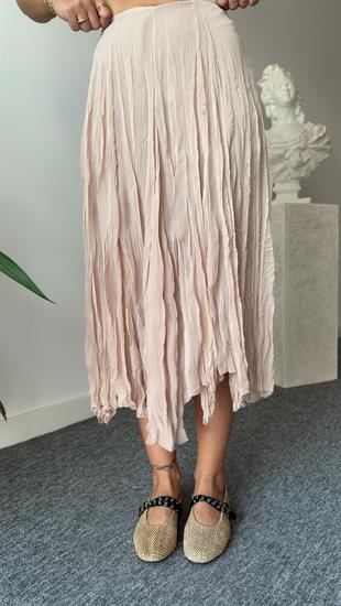 Bej Astarlı Asimetrik Şifon Etek