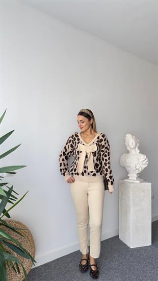 Fiyonk Detaylı Soft Doku Leopar Kazak