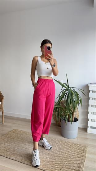 Şeritli Balon Model Pembe Eşofman Altı