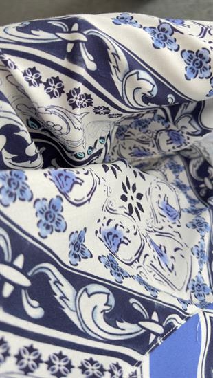 Medi Etnik Desen Viskon Mavi Kimono
