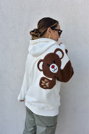 Peluş Ayıcık Detaylı Beyaz Sweat