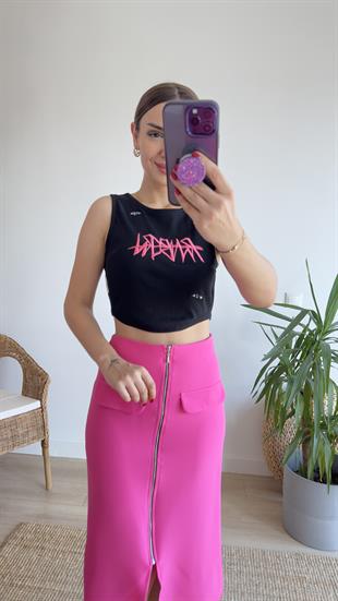 Marka Model Etiket Detaylı Siyah Atlet