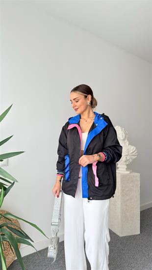 Neon Blok Siyah Yağmurluk