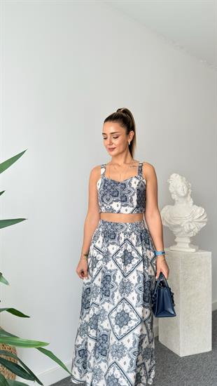 Etnik Desenli Etekli Crop Takım