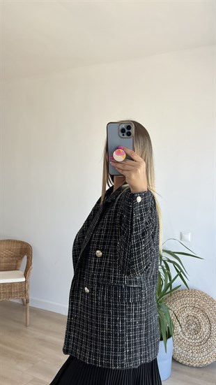 Siyah Beyaz Tüvit Blazer Ceket 