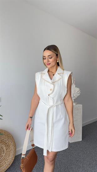 Marka Model Çoban Dikişli Ekru Gabardin Elbise 