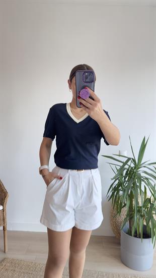 Lacivert V Yaka Massi Tshirt
