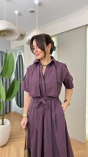 Bordo Neun Kapak Detaylı Premium Elbise 
