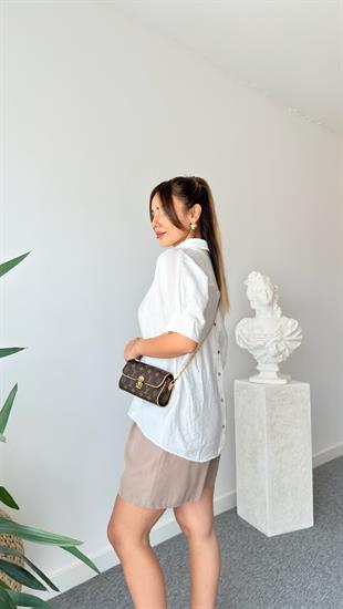 Beyaz Brome Sırt Düğmeli Gömlek