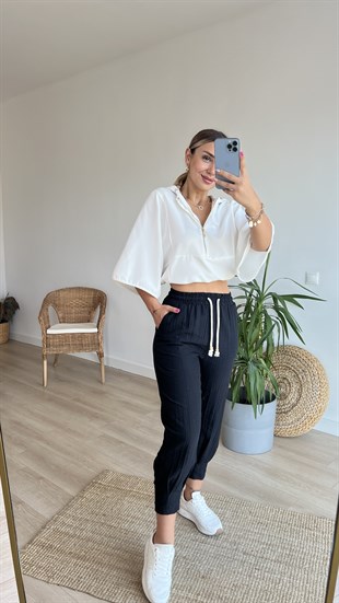 Beli Lastikli Paça Pile Detaylı Pantolon