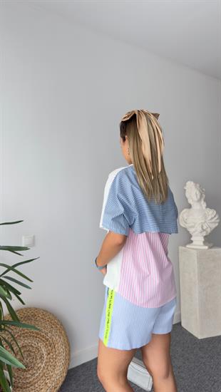 Sırtı Renkli Poplin Detaylı Tshirt