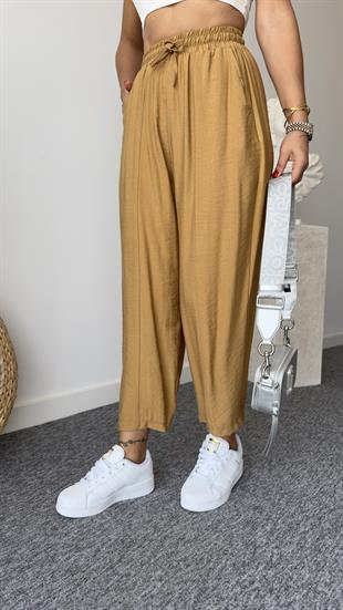 Beli Lastikli Camel Şalvar Pantolon