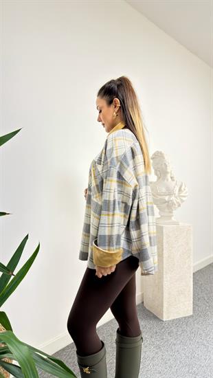 Gri Juti Kadife Yaka Ekose Gömlek