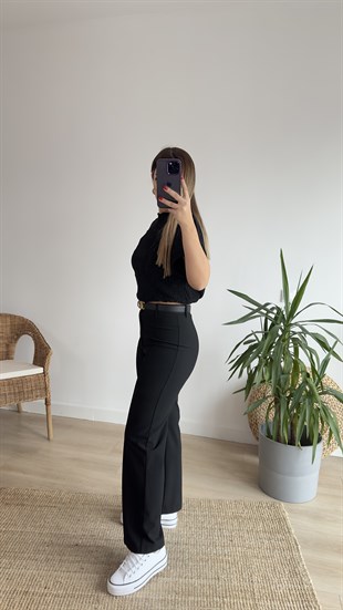 Zra Model Dikiş Detaylı Siyah Pantolon