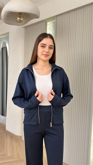 Lacivert Yanı Sim Şeritli Modal Takım