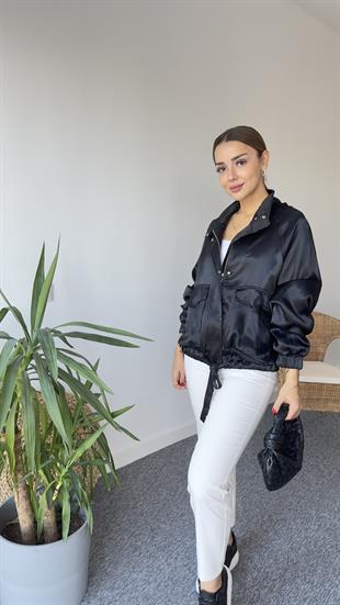 Saten Zra Model Siyah Bomber Ceket