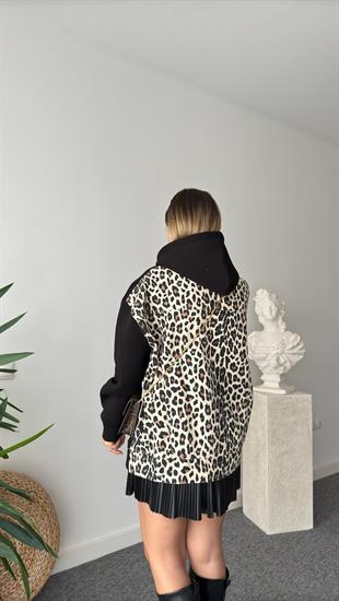 Lagos Sırt Leopar Detaylı Siyah Sweatshirt