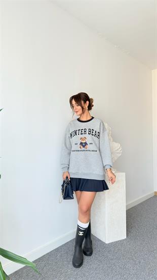 Rundo Ayıcık Detaylı Gri Sweatshirt