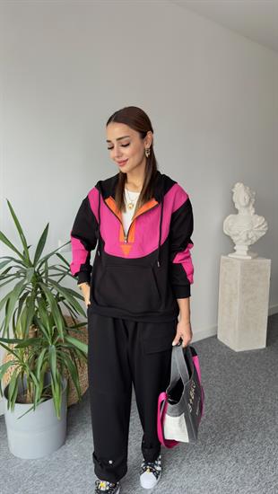 Flat Yarım Fermuar Fuşya Detay Sweat
