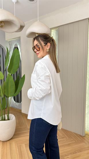 Orj Model İnci Ve Taş Detaylı Gömlek(ÖN SİPARİŞ ÜRÜNÜ)