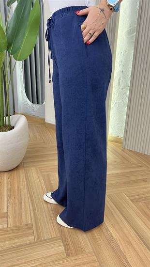 Lacivert Mois Dokulu Bol Paça Pantolon