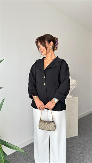 Siyah Lotse Gold Düğme Triko Ceket