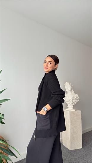 Siyah Triko Modal Mixli Tasarım Takım