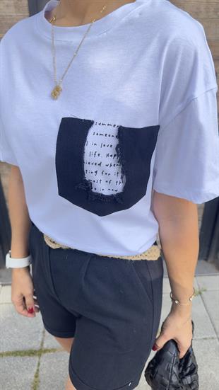 Alas Yazı Detaylı Beyaz Tshirt