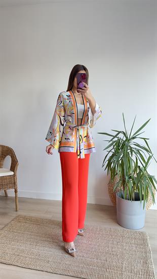 Zra Kırmızı Crep Bol Pantolon
