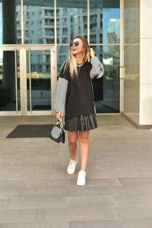 Ekose Detaylı Siyah Sweat