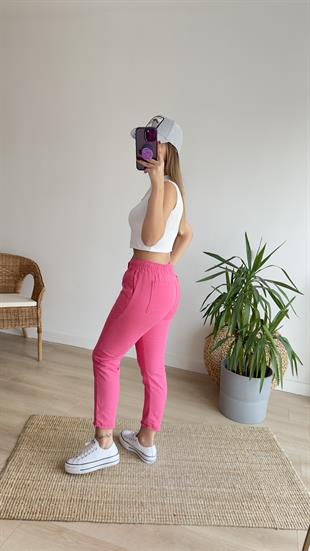 Pembe Paçası Püsküllü Gabardin Pantolon