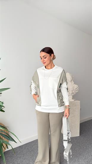 Beyaz Pietra Paraşüt Garnili Sweat