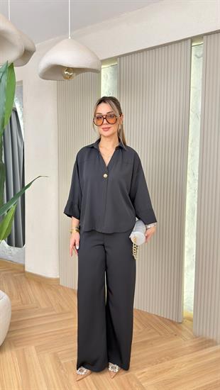 Siyah Palermo Önü Aksesuar Detaylı Takım