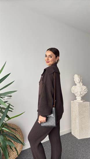 Camilo Paraşüt Garnili Kahve Triko Takım