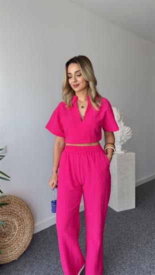 Arja Pembe İkili Bluz Pantolon Takım