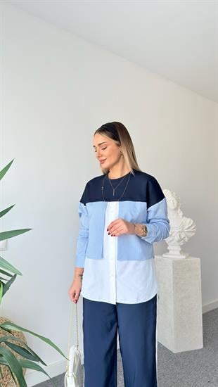 Livya Çizgili Mavi Gömlek Detaylı Sweat