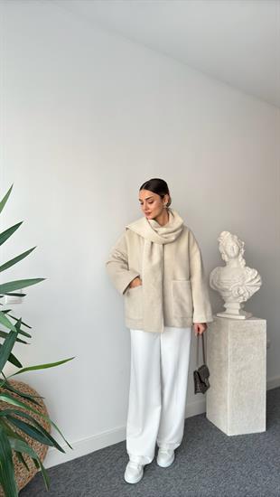 Yuthi Kaşkol Detaylı Astarlı Bej Kaban