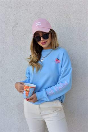 Pembe Panter Baskılı Sweatshirt