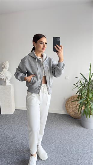 Tw Model Taşlı Gri Hırka