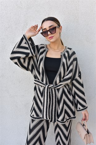 Desenli Örme Kimono Ceket