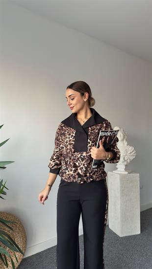 Oliva Leopar Detaylı Sweat Pantolon Takım
