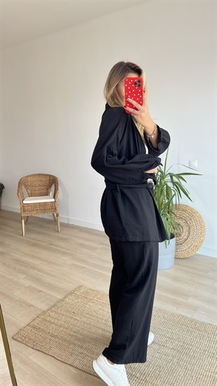 Kimonolu Siyah İkili Takım